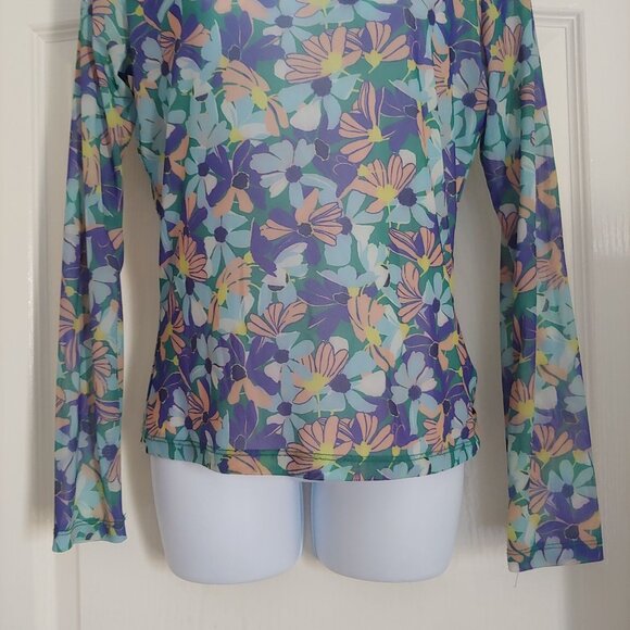 Maeve Water Color Disco Sheer Mesh  Mock Neck L-Sleeve Top S - Picture 4 of 12